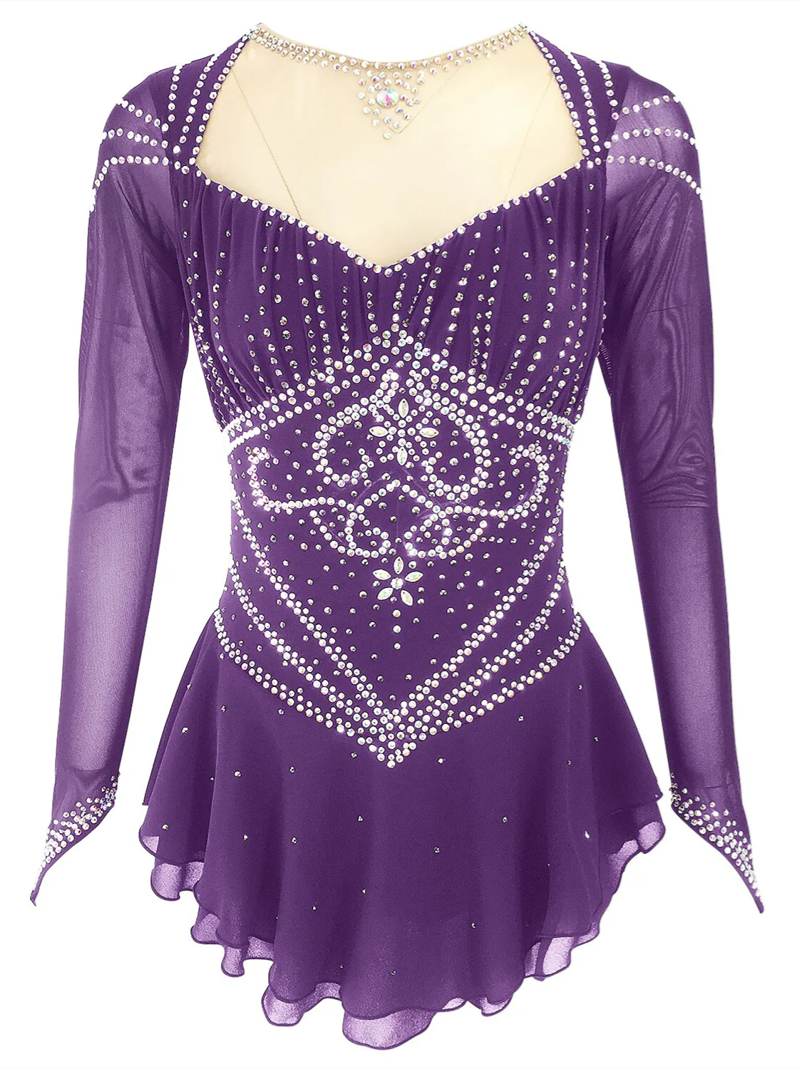 Figure Skating Dress Women's Girls'  Dancewear Spandex Stretch Yarn  Solid Colored Classic Crystal/Rhinestone Skating Dress - Image 5