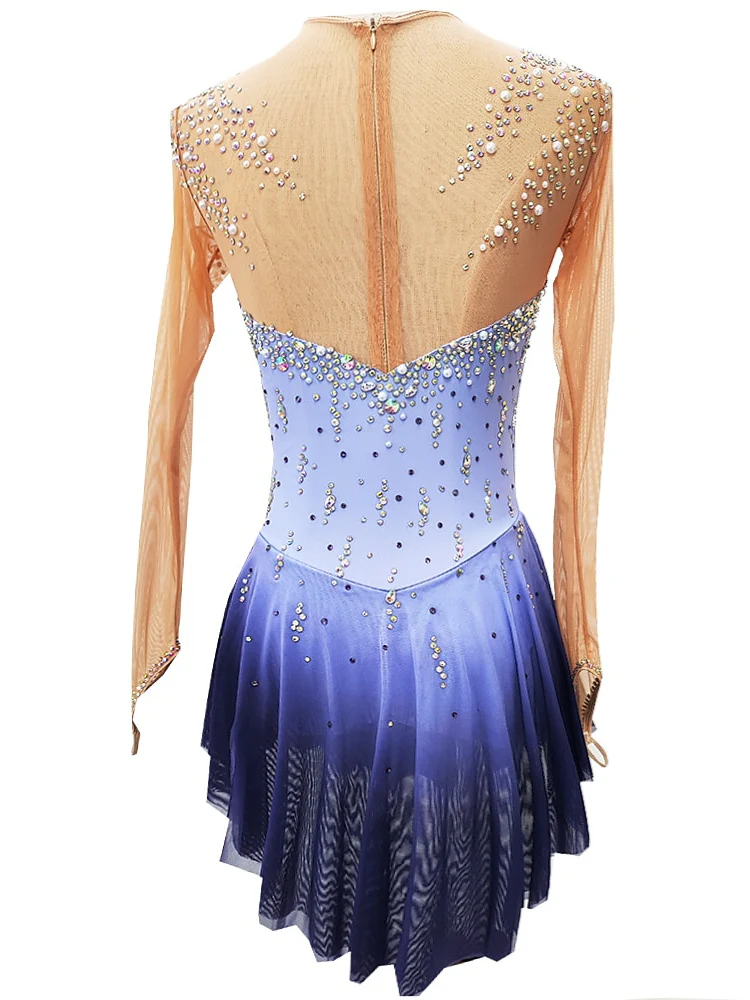 Figure Skating Dress Women's Girls' Dancewear Thumbhole High Elasticity Crystal/Rhinestone Long Sleeve Ice Skating Dress - Image 2