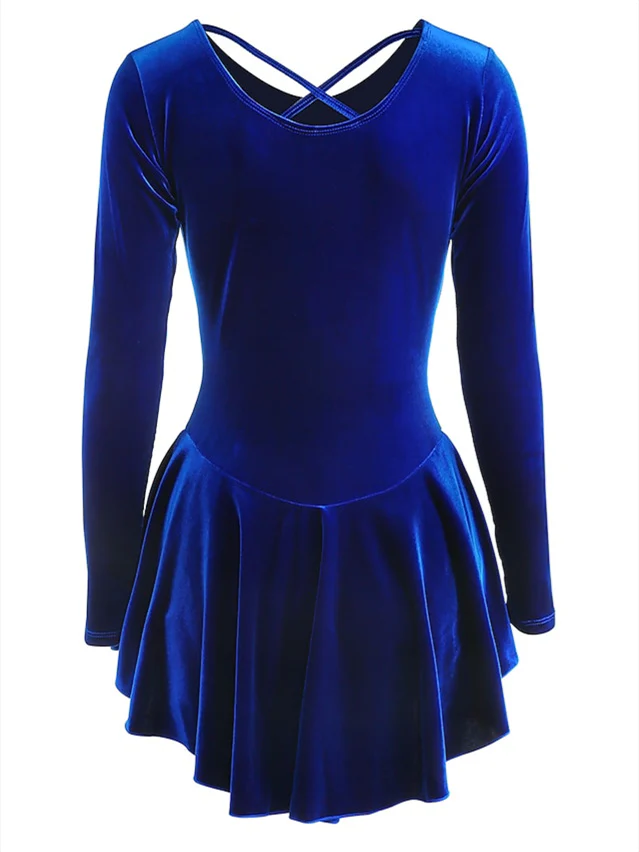 Figure Skating Dress Women's Girls' Dancewear Velvet Long Sleeve Ice Skating Dress - Image 2
