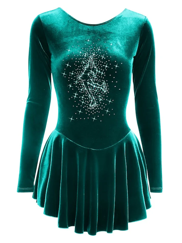 Figure Skating Dress Women's Girls' Dancewear Velvet Long Sleeve Ice Skating Dress - Image 3