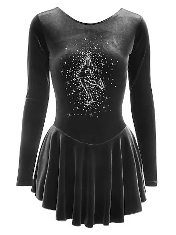 Figure Skating Dress Women's Girls' Dancewear Velvet Long Sleeve Ice Skating Dress - Image 5