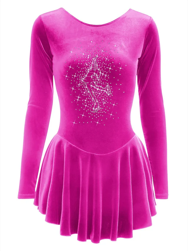 Figure Skating Dress Women's Girls' Dancewear Velvet Long Sleeve Ice Skating Dress - Image 8