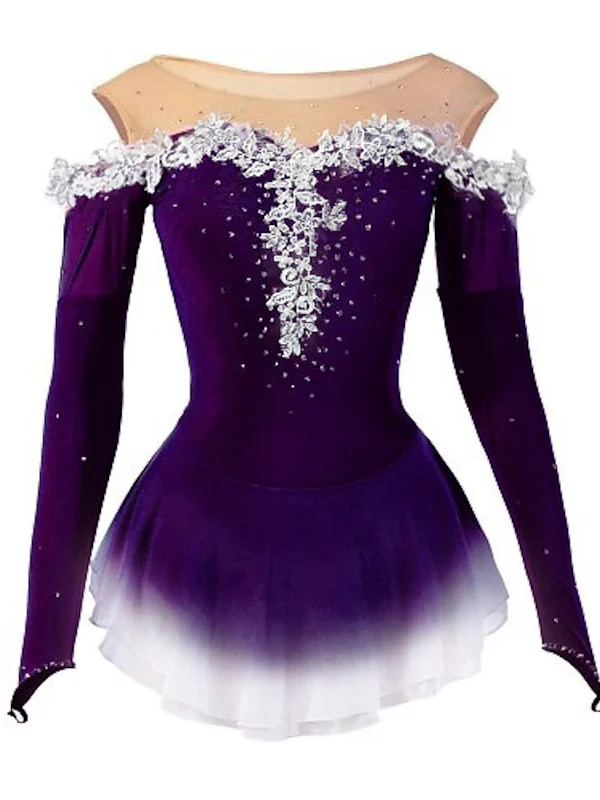 Figure Skating Dress Women's Girls' High Elasticity Dancewear Long Sleeve Ice Skating Dress - Image 9
