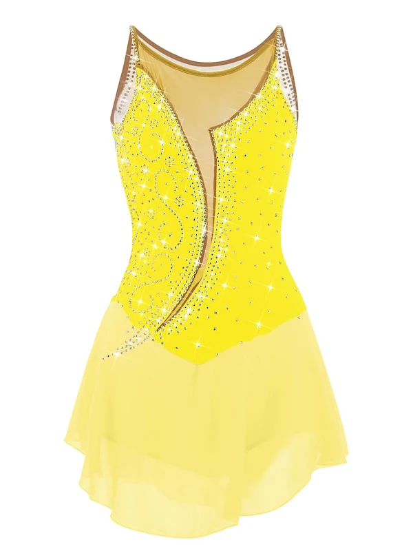 Figure Skating Dress Women's Girls' Ice Asymmetric Hem High Elasticity Dancewear Skating Dress - Image 4