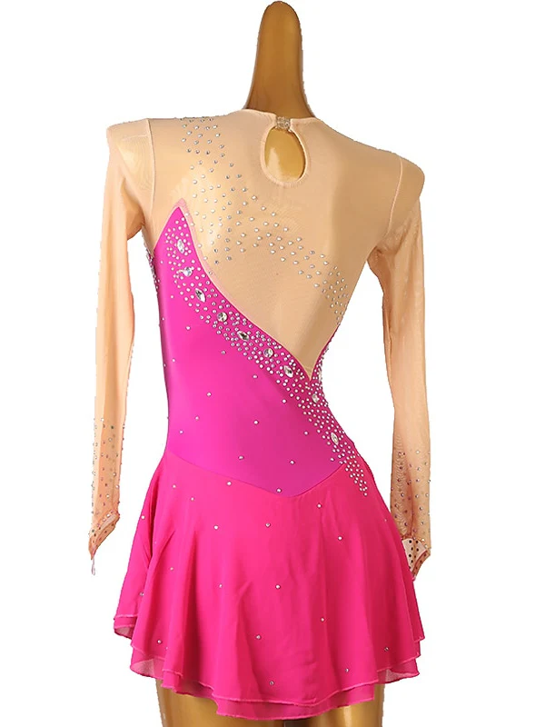 Figure Skating Dress Women's Girls' Ice Dancewear Classic Crystal/Rhinestone Long Sleeve Ice Skating Dress - Image 6