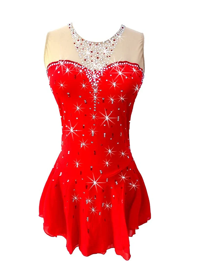 Figure Skating Dress Women's Girls' Ice Dancewear Crystal/Rhinestone Sleeveless Ice Skating Dress - Image 5