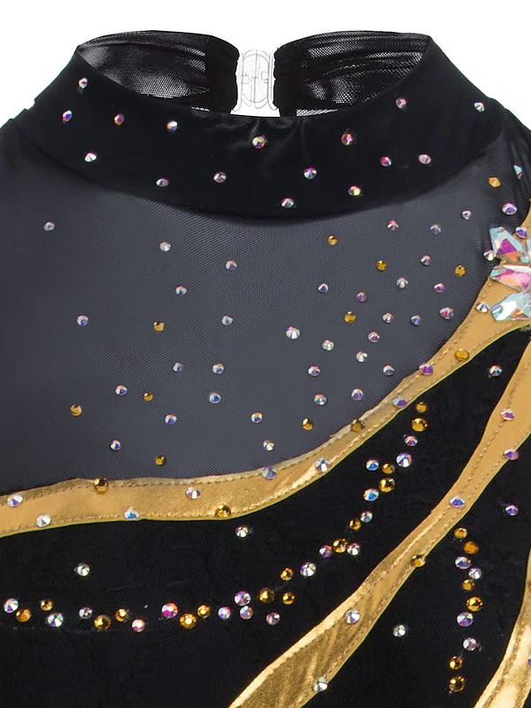 Figure Skating Dress Women's Girls' Ice Dancewear Lace Spandex Long Sleeve Ice Skating Dress - Image 4