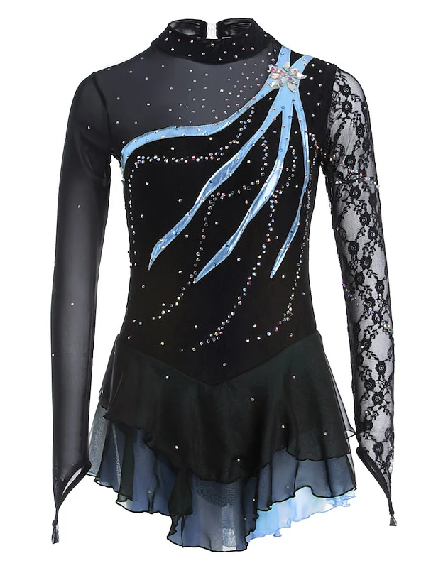 Figure Skating Dress Women's Girls' Ice Dancewear Lace Spandex Long Sleeve Ice Skating Dress - Image 5