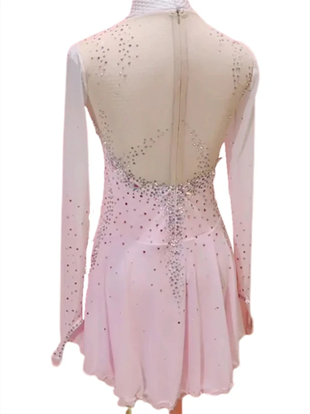 Figure Skating Dress Women's Girls' Ice Dancewear Mesh Spandex High Elasticity Long Sleeve Ice Skating Dress - Image 2