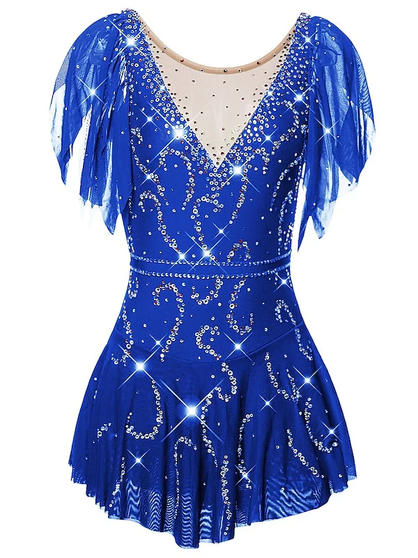 Figure Skating Dress Women's Girls' Ice Dancewear Open Back Solid Colored Classic Skating Dress - Image 9