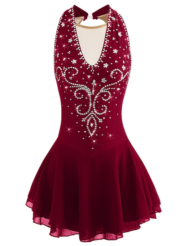 Figure Skating Dress Women's Girls' Ice Dancewear Patchwork Mesh Spandex Elastane High Elasticity Skating Dress - Image 11