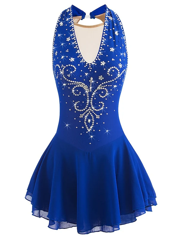 Figure Skating Dress Women's Girls' Ice Dancewear Patchwork Mesh Spandex Elastane High Elasticity Skating Dress - Image 3