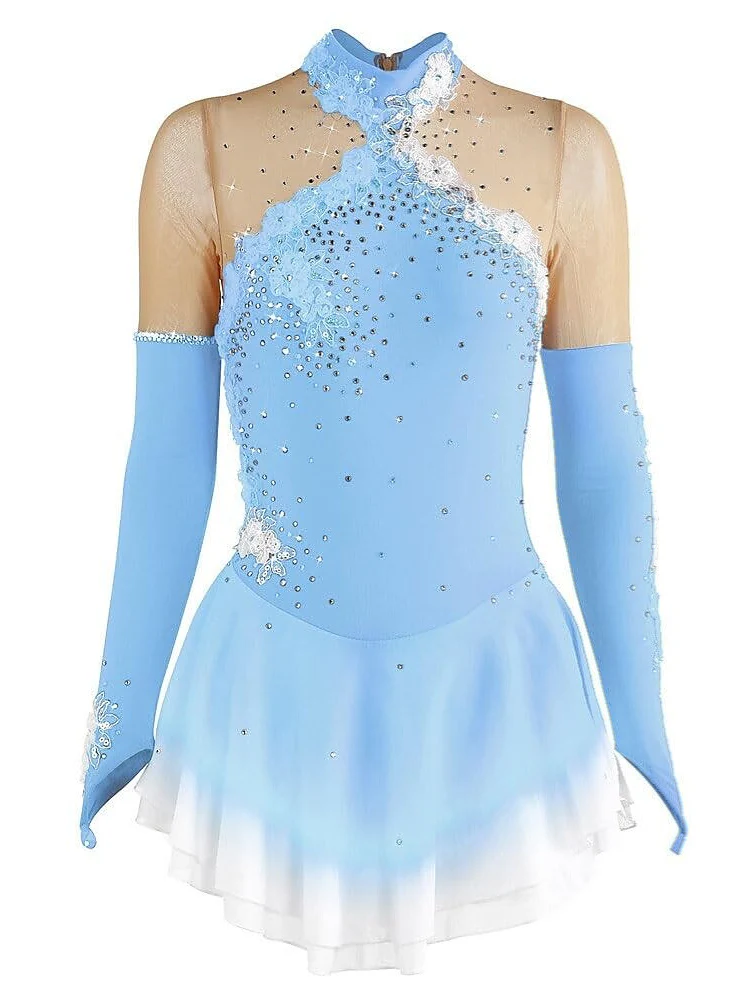 Figure Skating Dress Women's Girls' Ice Dancewear Stretchy Crystal/Rhinestone Long Sleeve Ice Skating Dress