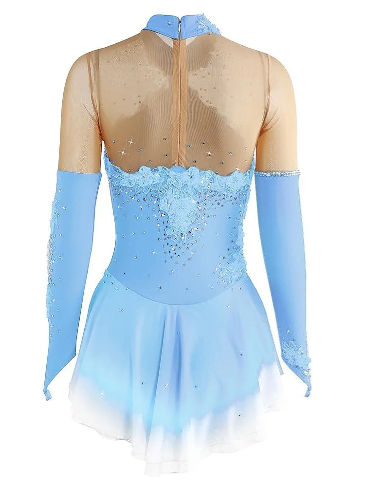Figure Skating Dress Women's Girls' Ice Dancewear Stretchy Crystal/Rhinestone Long Sleeve Ice Skating Dress - Image 2
