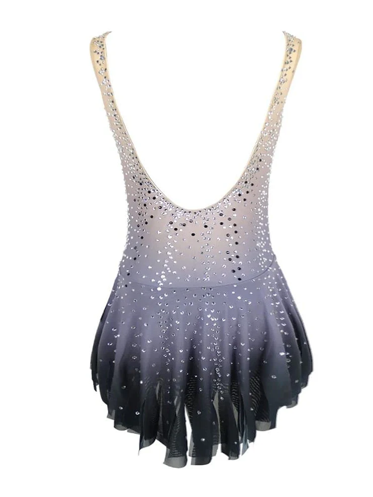 Figure Skating Dress Women's Girls' Ice Dancewear Stretchy Crystal/Rhinestone Sleeveless Ice Skating Dress - Image 3