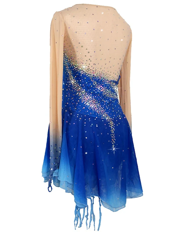 Figure Skating Dress Women's Girls' Ice Long Sleeve Handmade Skating Dress - Image 3