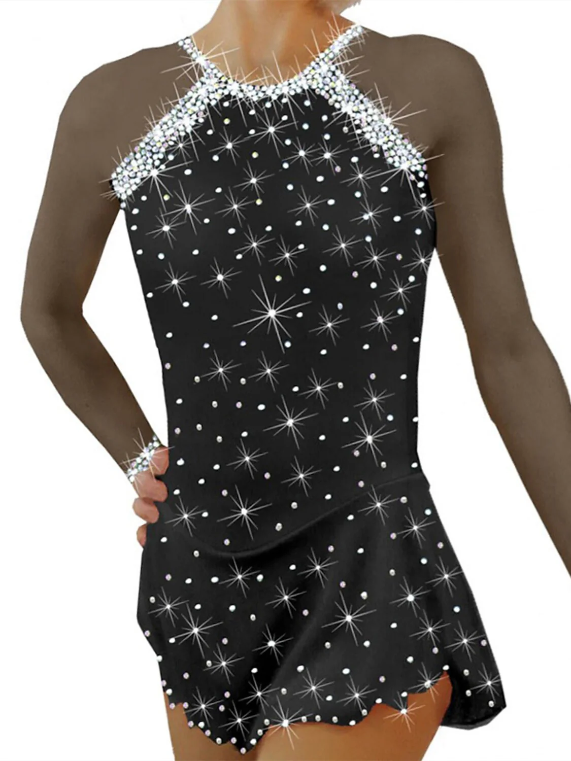 Figure Skating Dress Women's Girls' Ice Mesh Spandex Crystal/Rhinestone Dancewear Skating Dress