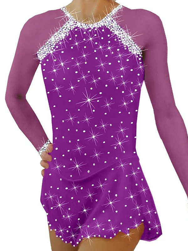 Figure Skating Dress Women's Girls' Ice Mesh Spandex Crystal/Rhinestone Dancewear Skating Dress - Image 9