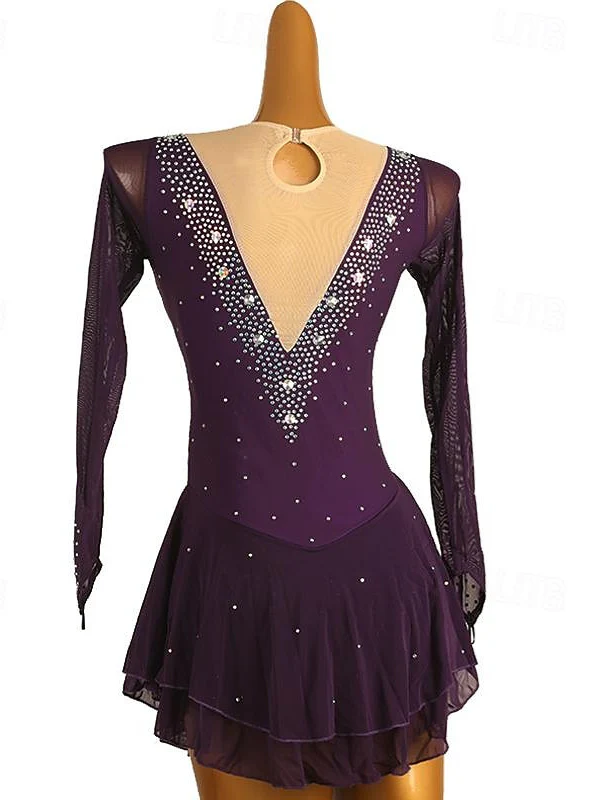 Figure Skating Dress Women's Girls' Ice Skating Dress  Patchwork Mesh Rhinestone High Elasticity Ice Skating Dress - Image 10
