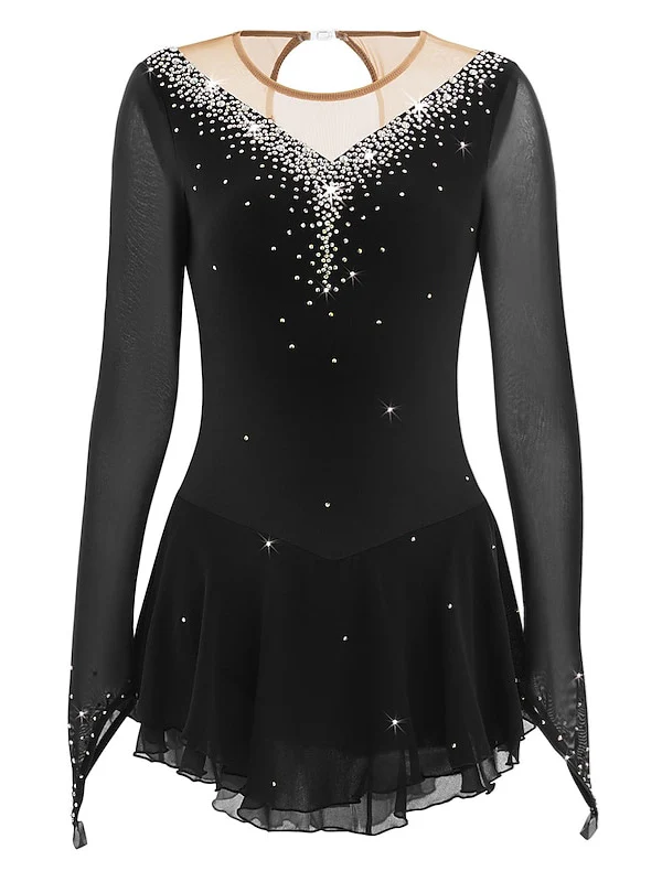 Figure Skating Dress Women's Girls' Ice Skating Dress  Patchwork Mesh Rhinestone High Elasticity Ice Skating Dress - Image 12