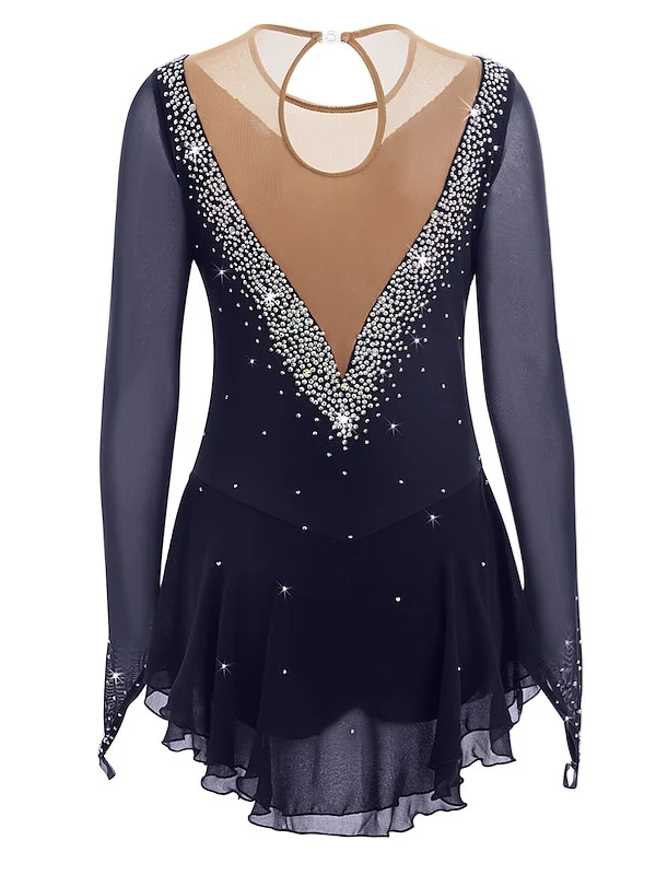 Figure Skating Dress Women's Girls' Ice Skating Dress  Patchwork Mesh Rhinestone High Elasticity Ice Skating Dress - Image 3