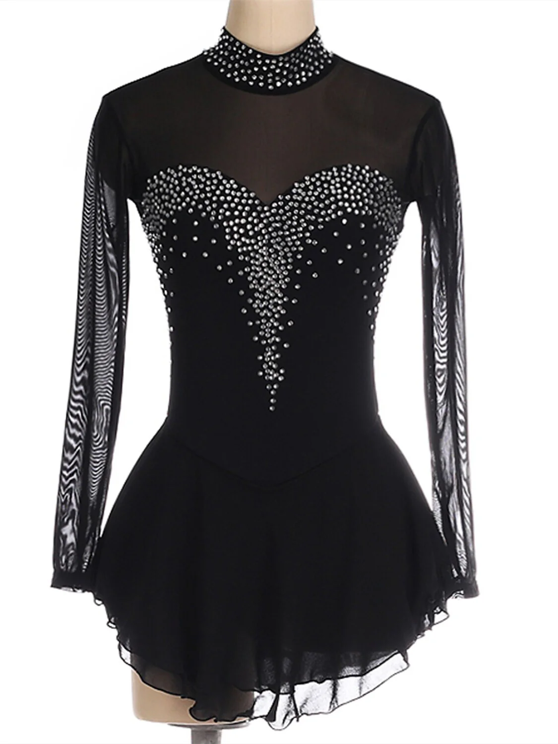 Figure Skating Dress Women's Girls' Ice  Spandex Crystal/Rhinestone Long Sleeve Ice Skating Dress - Image 16