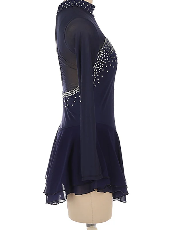 Figure Skating Dress Women's Girls' Ice  Spandex Crystal/Rhinestone Long Sleeve Ice Skating Dress - Image 2