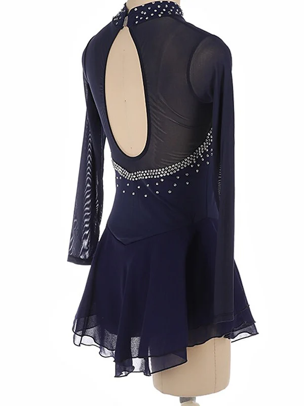 Figure Skating Dress Women's Girls' Ice  Spandex Crystal/Rhinestone Long Sleeve Ice Skating Dress - Image 3
