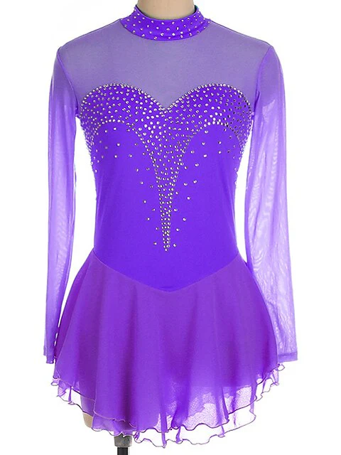 Figure Skating Dress Women's Girls' Ice  Spandex Crystal/Rhinestone Long Sleeve Ice Skating Dress - Image 7