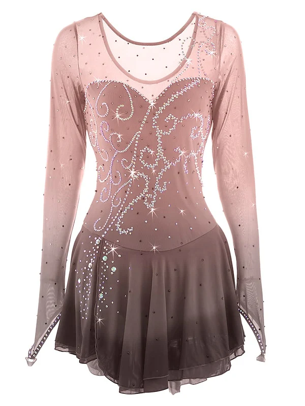 Figure Skating Dress Women's Girls' Rhinestone Halo Dyeing Mesh Spandex High Elasticity Ice Skating Dress - Image 3