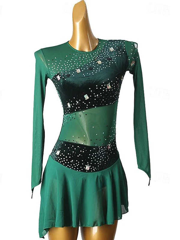 Figure Skating Dress Women's Girls' Spandex Mesh High Elasticity Crystal / Rhinestone Dancewear Skating Dress - Image 3