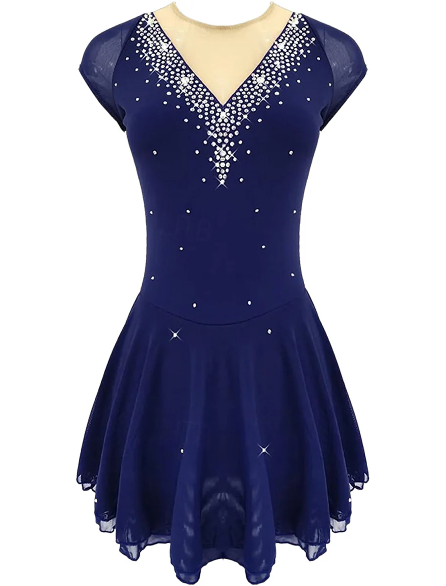 Figure Skating Women's Girls' Short Sleeves Training Practice Ice Skating Dress - Image 7