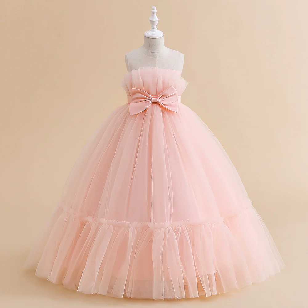 A-Line/Princess Sleeveless Floor Length Flower Girl Party Dresses with Bow - Image 5