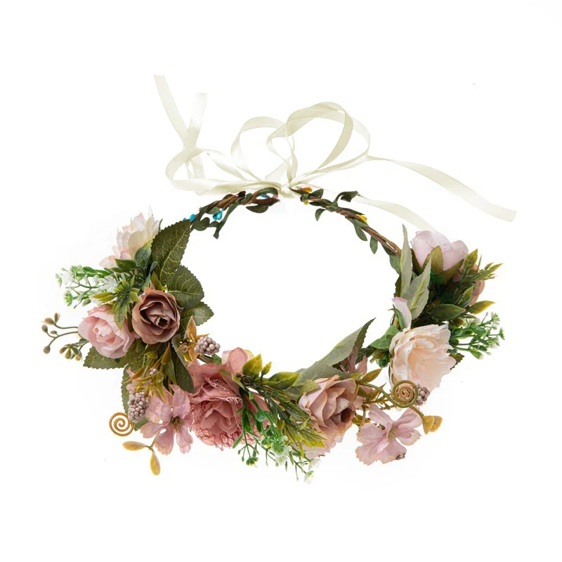 Forest Style Rose Garland Female Bohemian Simulated Fabric Grass Ring Creative Photo Garland Headdress - Image 5