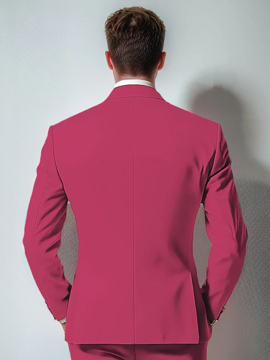 Fuchsia Men's Single Breasted Two-Buttons Standard Fit Solid Color Beach Wedding Prom Party Suits - Image 2