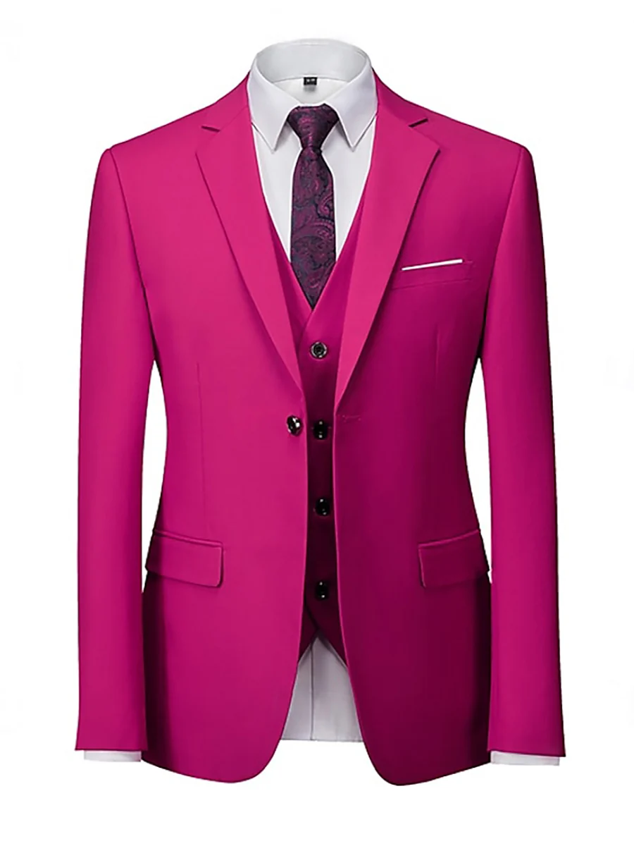 Fuchsia Men's Single Breasted Two-Buttons Standard Fit Solid Color Beach Wedding Prom Party Suits - Image 4
