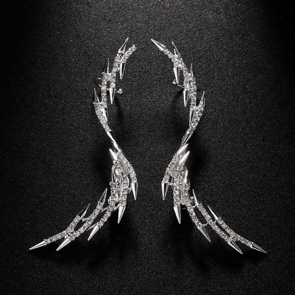 Geometric Minimalist Rhinestone Wing Earrings - Image 5