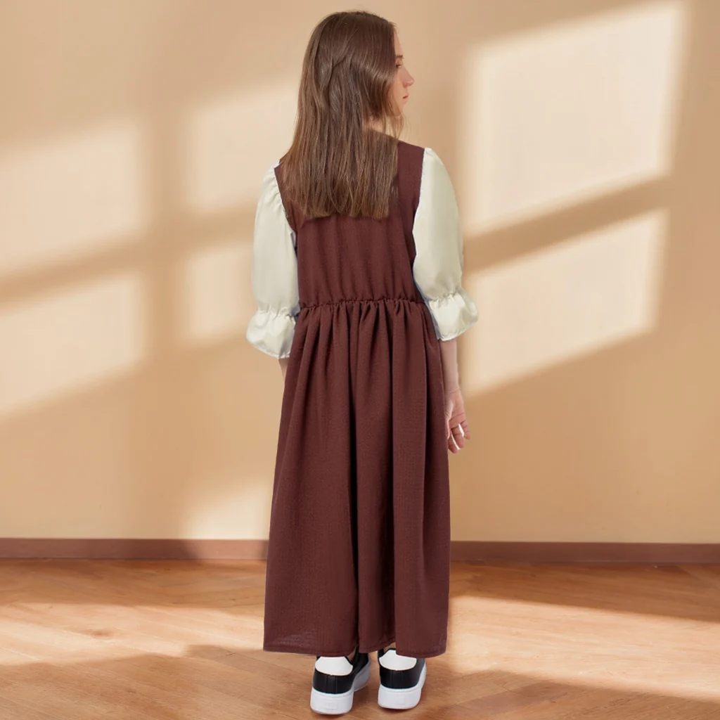 Girl's A-Line/Princess Jewel Neck Short Sleeves Ankle-Length Medieval Court Style Dress - Image 2