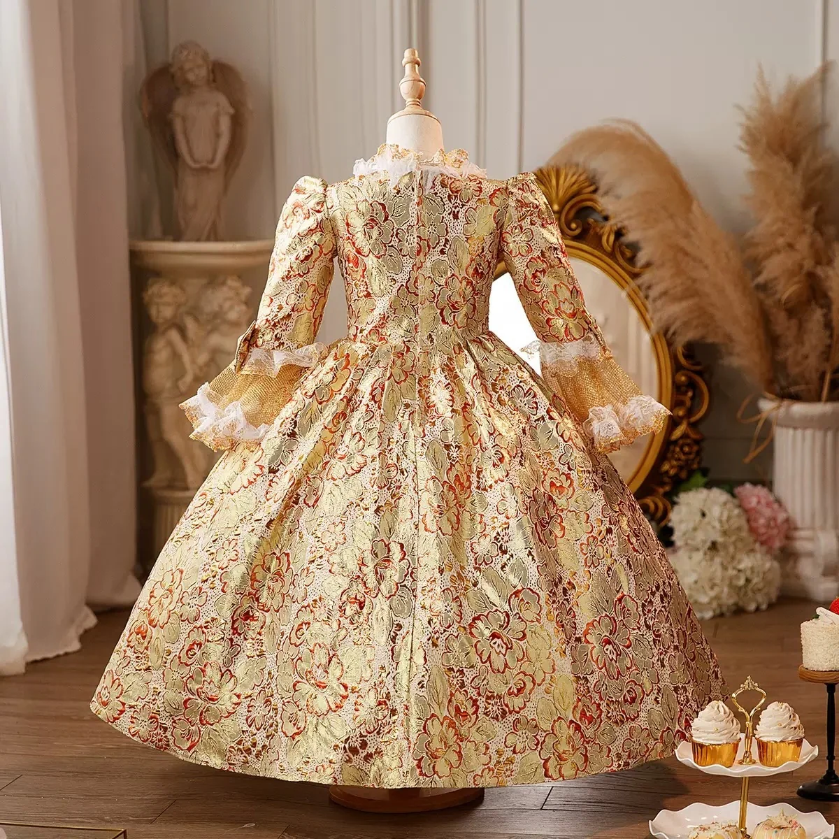 Girl's Ball Gown 3/4 Length Sleeves Floor Length Lace Victorian Princess Costume Cosplay Masquerade Rococo Party Dress with Bowknot - Image 2