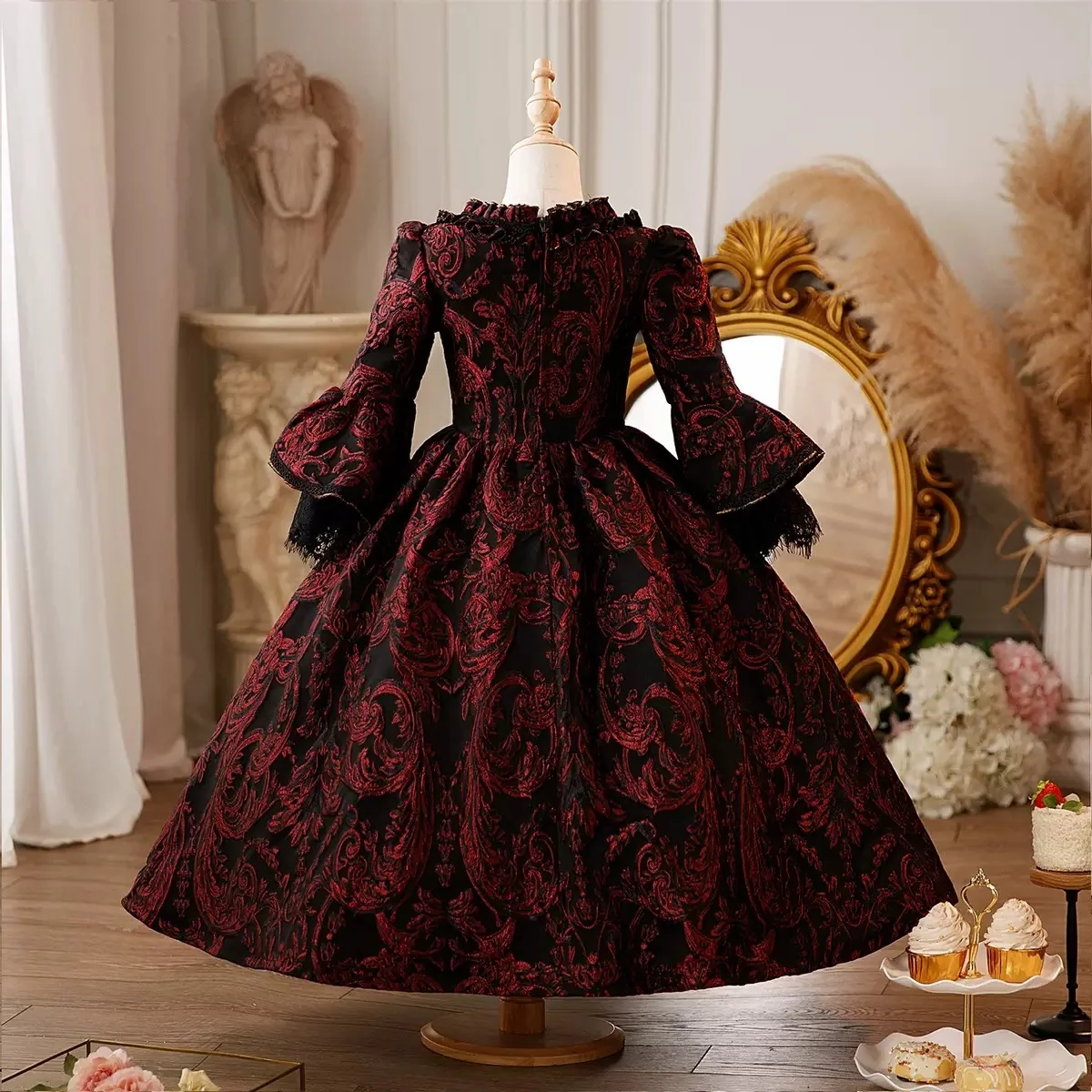 Girl's Ball Gown 3/4 Length Sleeves Floor Length Lace Victorian Princess Costume Cosplay Masquerade Rococo Party Dress with Sequins - Image 2