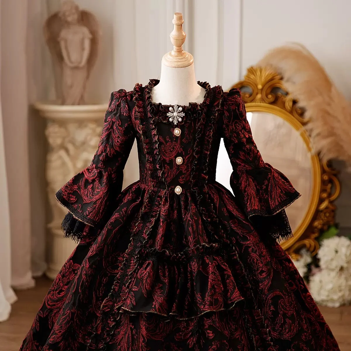 Girl's Ball Gown 3/4 Length Sleeves Floor Length Lace Victorian Princess Costume Cosplay Masquerade Rococo Party Dress with Sequins - Image 4