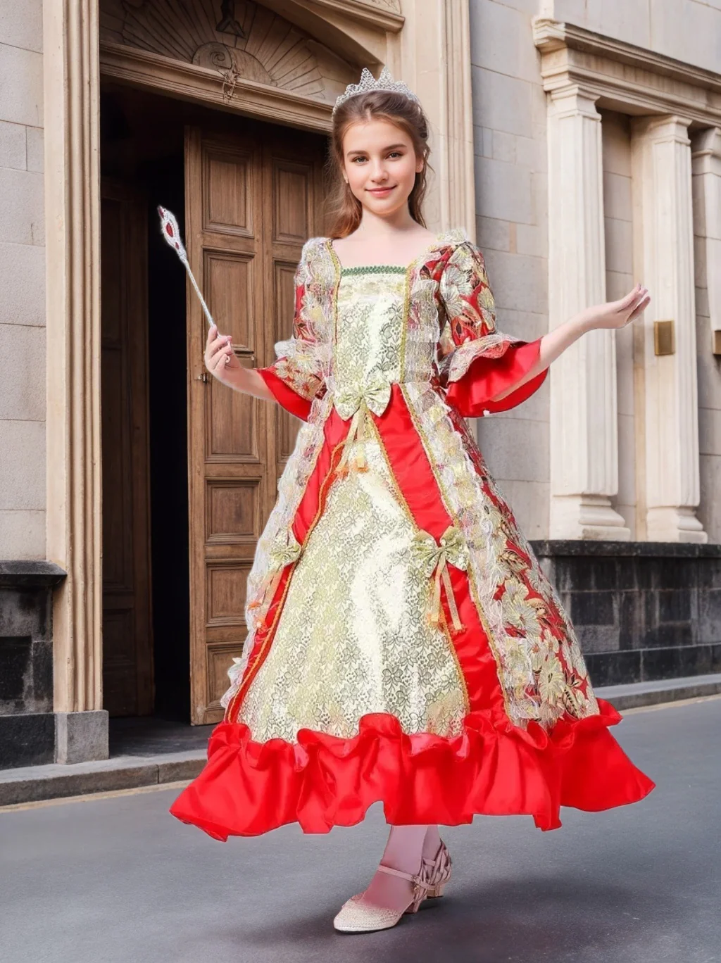 Girl's Ball Gown Square Neck 3/4 Length Sleeves Ankle-Length Victorian Party Costume Cosplay Rococo Prom Dress - Image 3