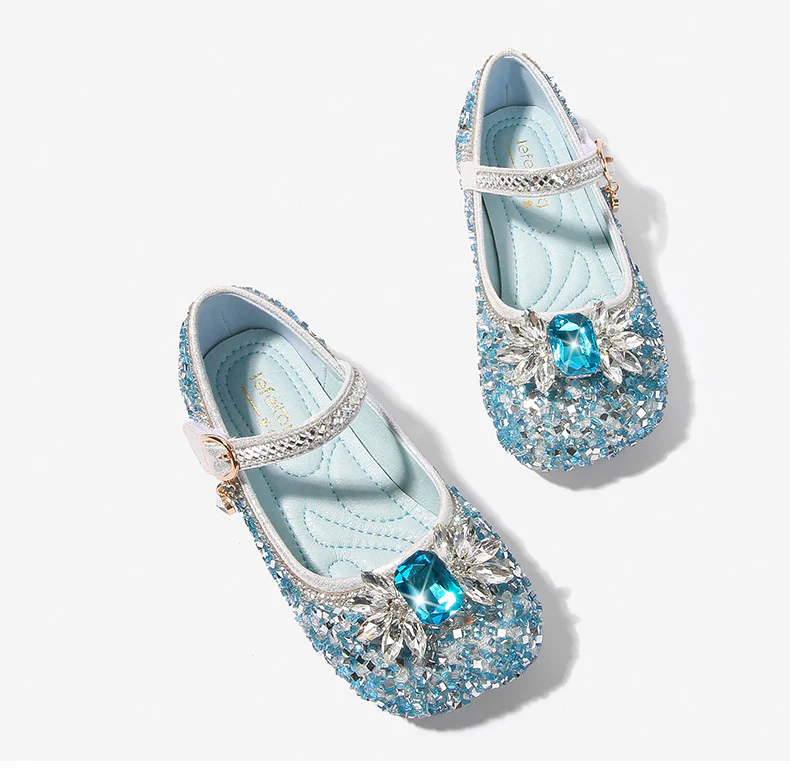 Girl's Sparkling Rhinestone Low Heel Round Toe Shoes with Bow & Velcro - Image 5