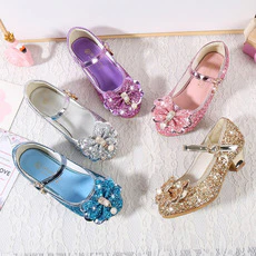 Girl's Sparkling Sequined Bow Block Round Toe Shoes with Pearl & Buckle - Image 2