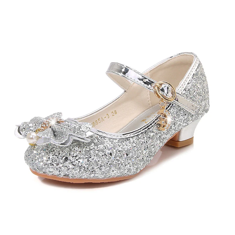 Girl's Sparkling Sequined Bow Block Round Toe Shoes with Pearl & Buckle - Image 3