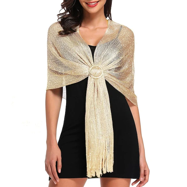 Glamorous Metallic Shawls with Tassel Wedding Guest Wraps - Image 11