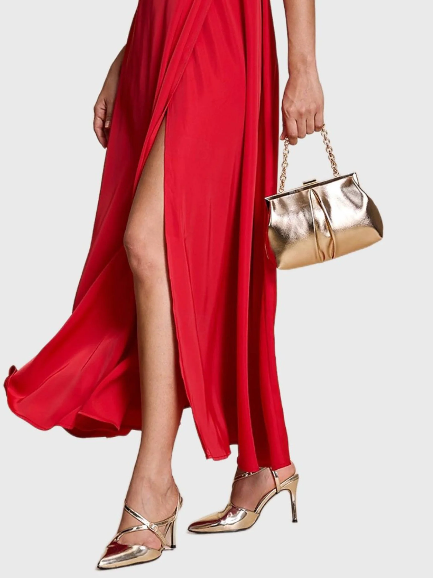 Gold Elegant Metallic Chain Clutch Bag With Ruffles - Image 7