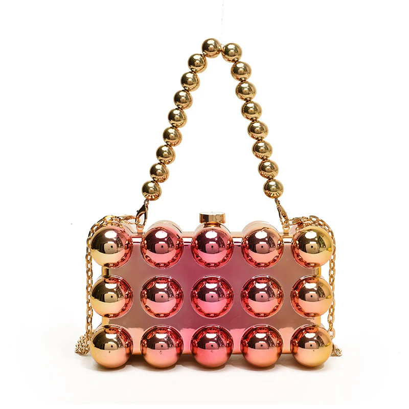 Gold Fashionable Retro Metal Ball Minimalist Chain Bags - Image 11