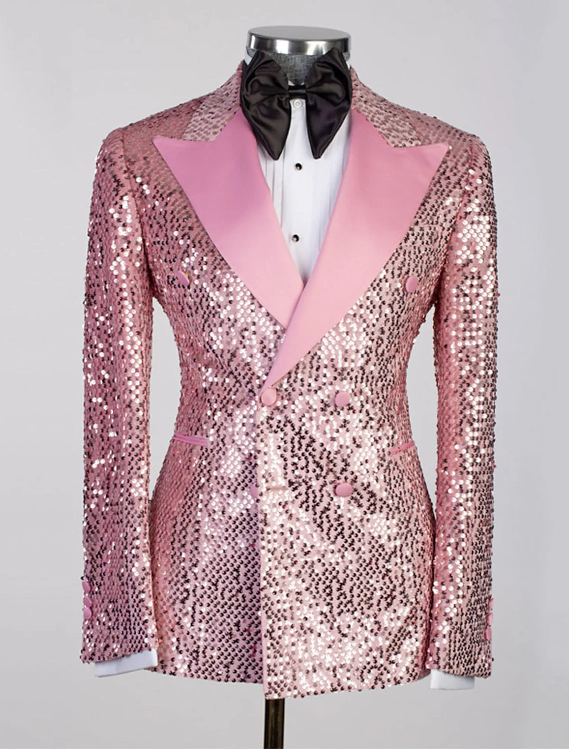 Gold Pink Orange Silver Black Men's Tailored Fit Double Breasted Six-buttons Sequins Party Jacket - Image 3