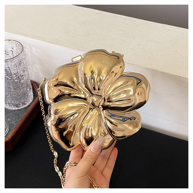 Gold PVC Acrylic Sweet Flower Daily Mini Wedding Party Clutch Bag - Image 8